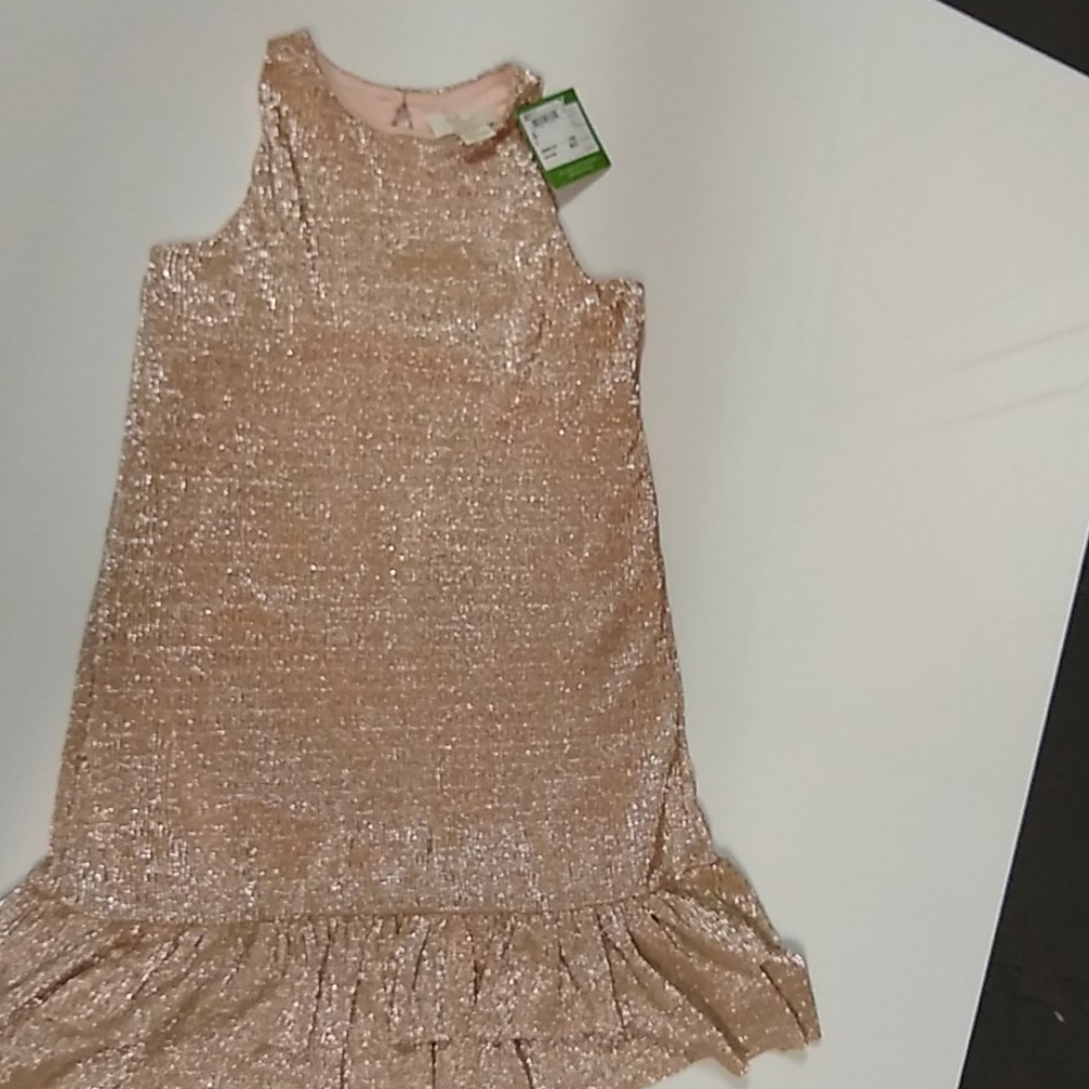 Kate Spade Gold Foil Open Back Ruffle Bottom Dress